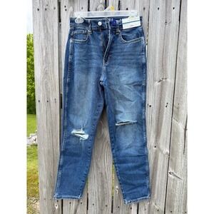 Arizona Jean Co Womens High‎ Rise Mom Jeans Medium Wash Distressed Ripped Size 7